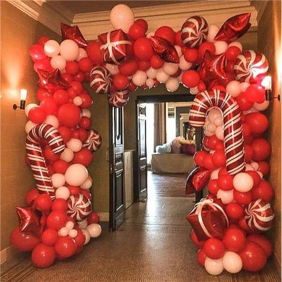 Christmas Balloon Garland Arch kit 144 Pieces with Christmas Red White Candy - Picture 1 of 6